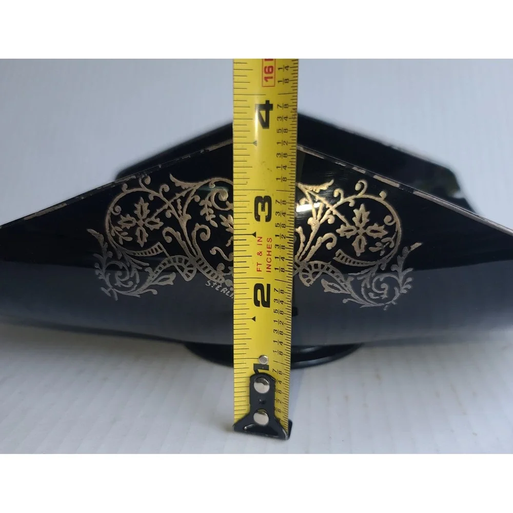 Vintage‎ 1940's Edwardian Style Sterling Silver Overlay Ebony Tri-Corner Bowl